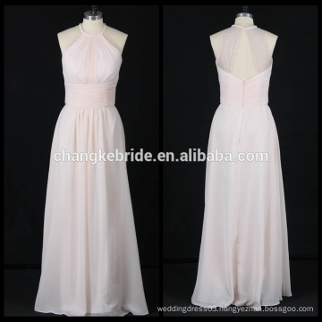 Long Chiffon Halter Bridesmaid Dress Sleeveless Pleats Party Dress Gown